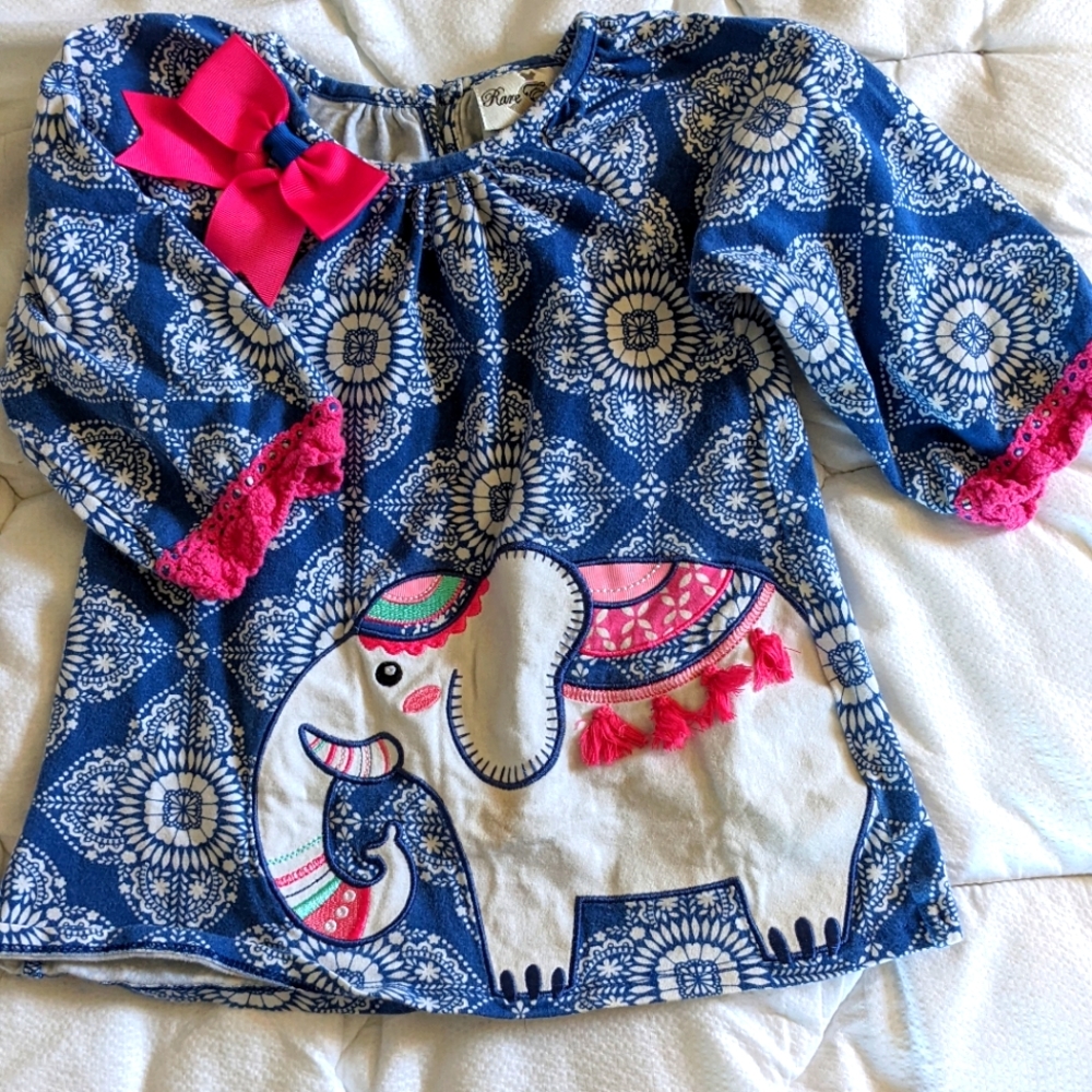 Blue and pink elephant toddler tunic shirt